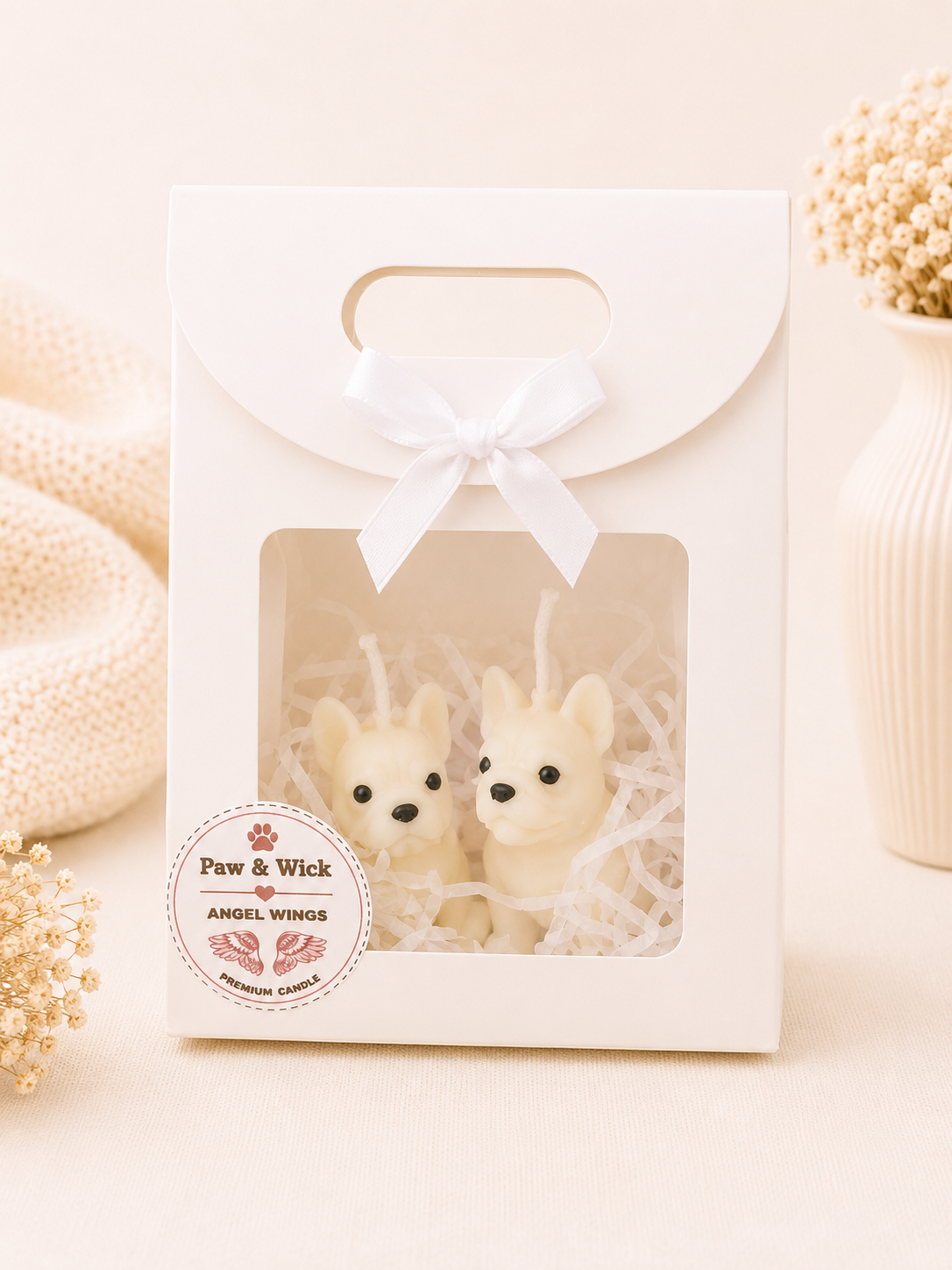 Angel Wings French Bulldog Memorial Candle Duo