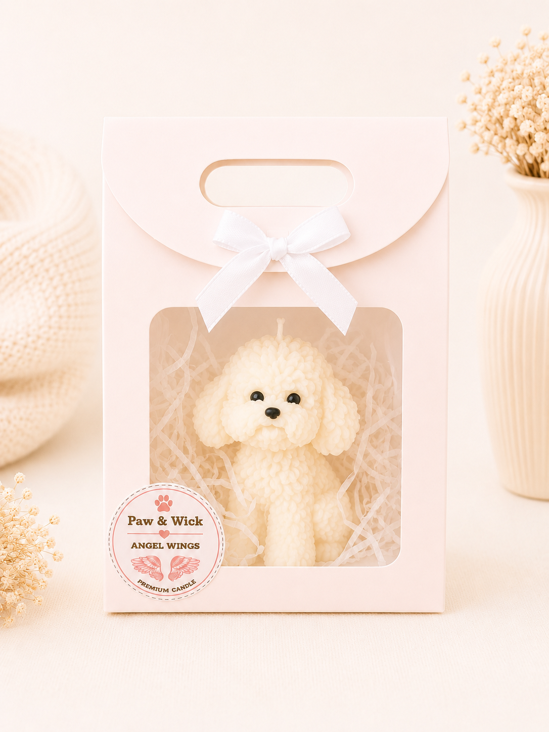 Angel Wings Poodle Memorial Candle