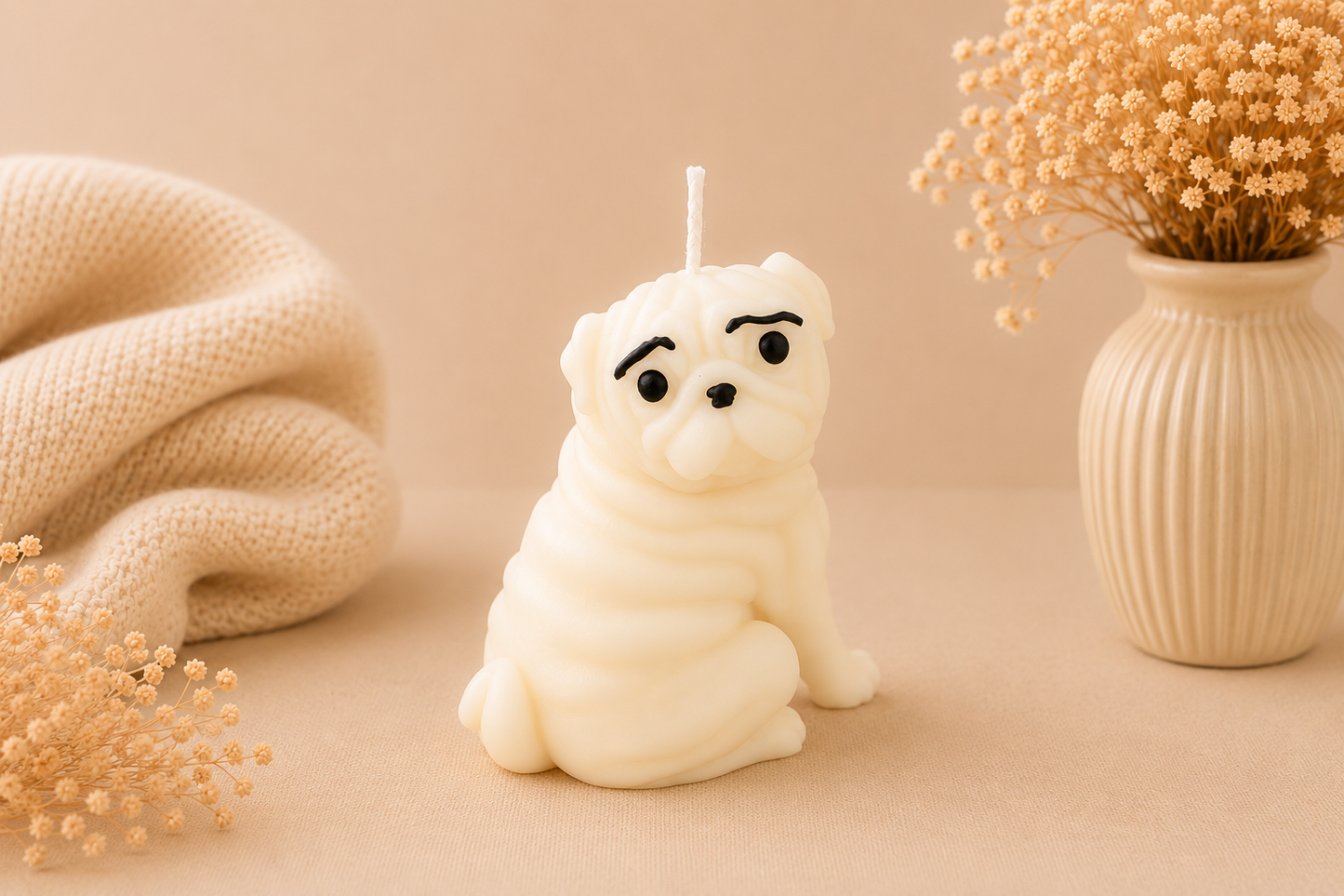 Angel Wings Pug Candle